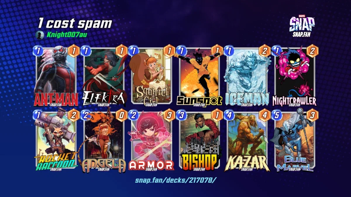 1 Cost Spam By Knight007au Marvel Snap Decks Snap fan 1 cost spam by knight007au marvel snap decks snap fan