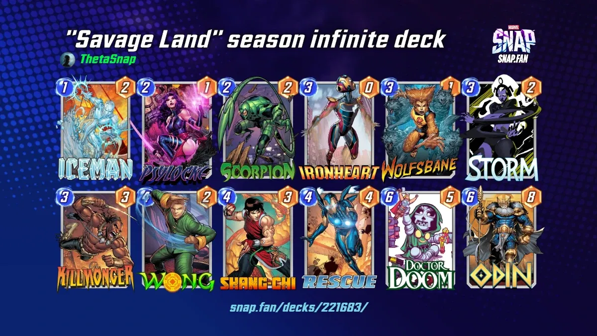 "Savage Land" season infinite deck by ThetaSnap Marvel Snap Decks