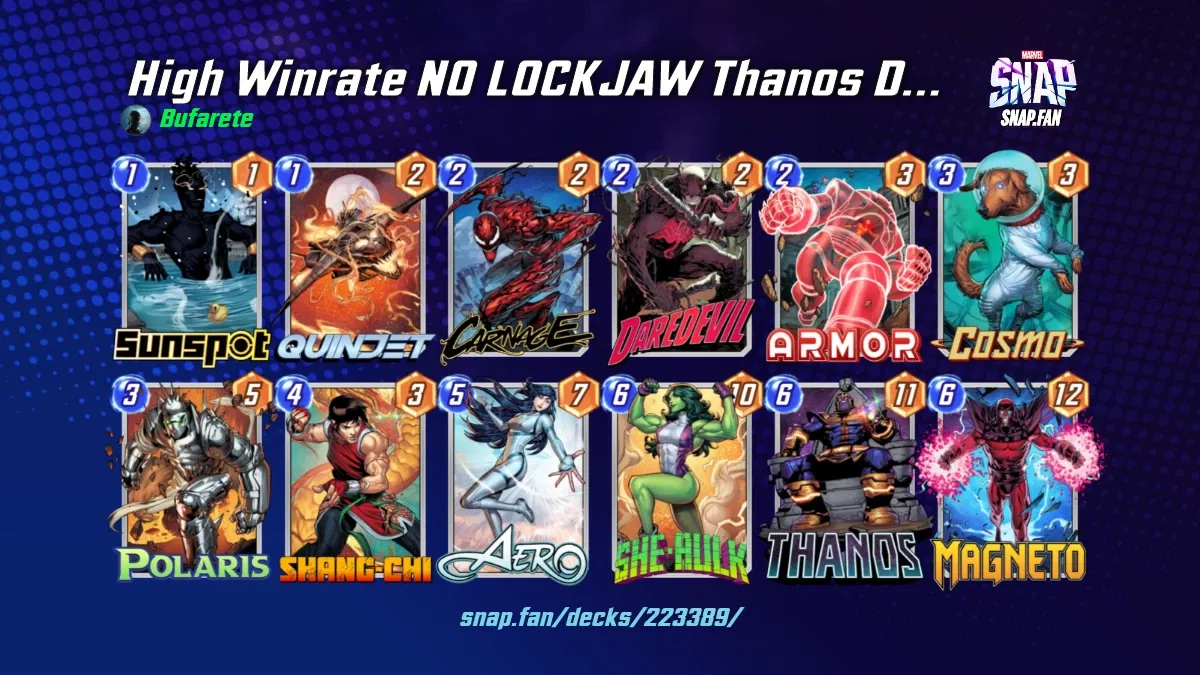 High Winrate NO LOCKJAW Thanos Deck by Bufarete Marvel Snap Decks