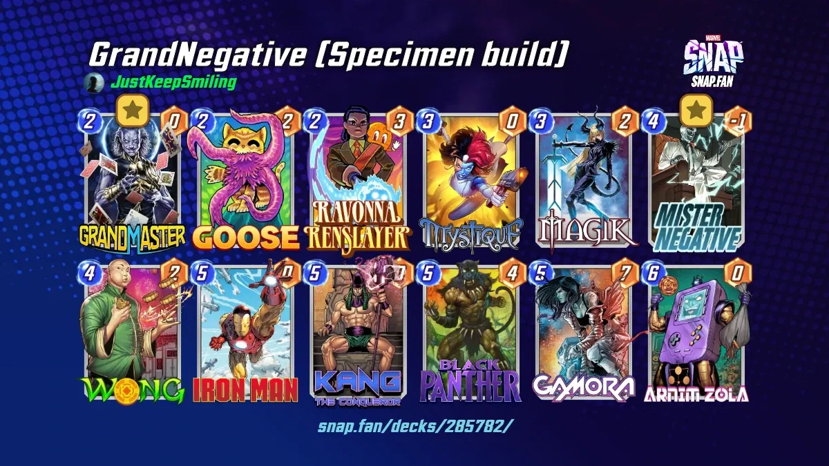 GrandNegative (Specimen build) by JustKeepSmiling Marvel Snap Decks snap.fan