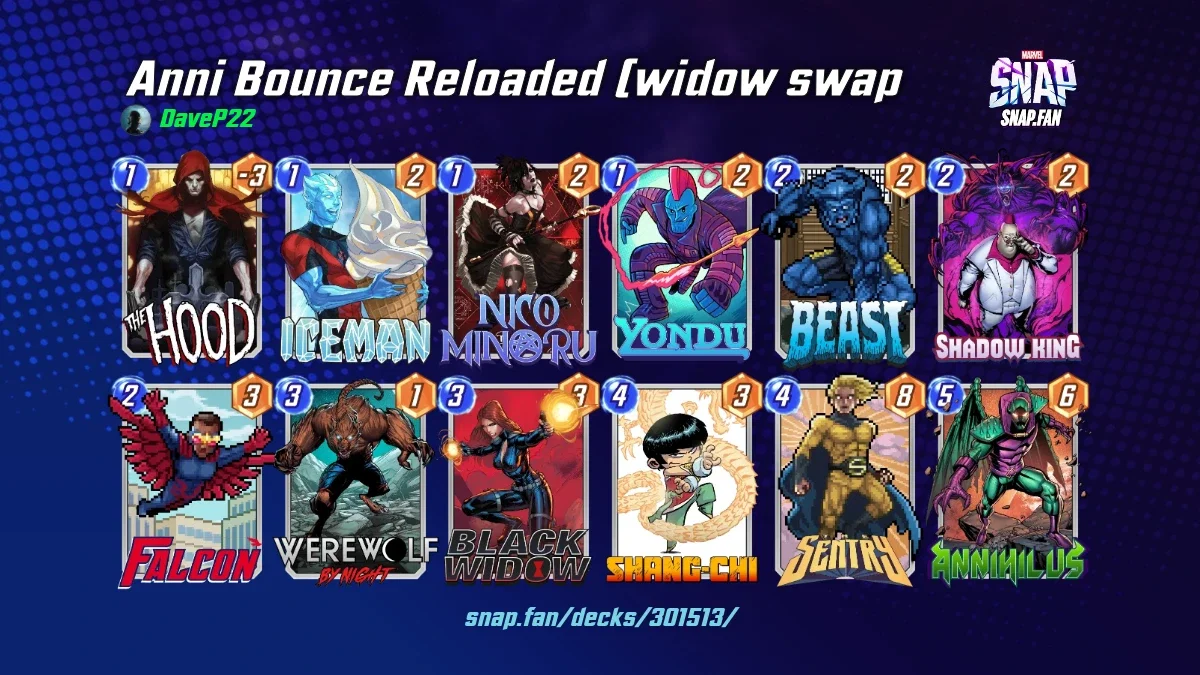 Anni Bounce Reloaded (widow swap by DaveP22 - Marvel Snap Decks - snap.fan