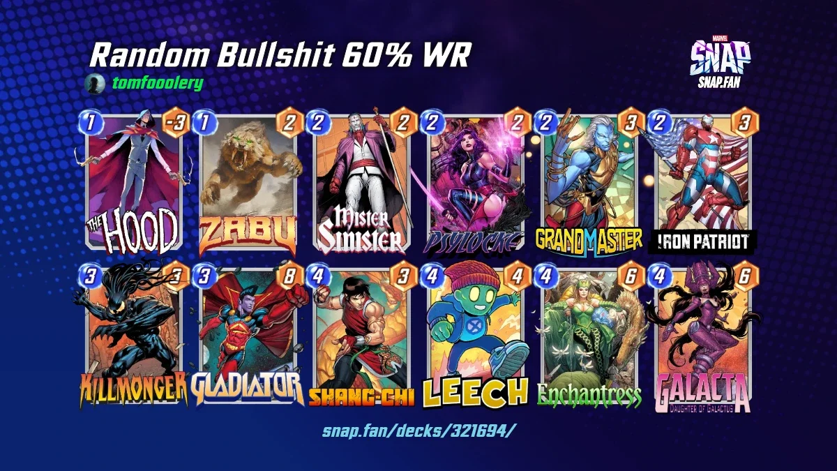 Random Bullshit 60% WR by tomfooolery - Marvel Snap Decks - snap.fan