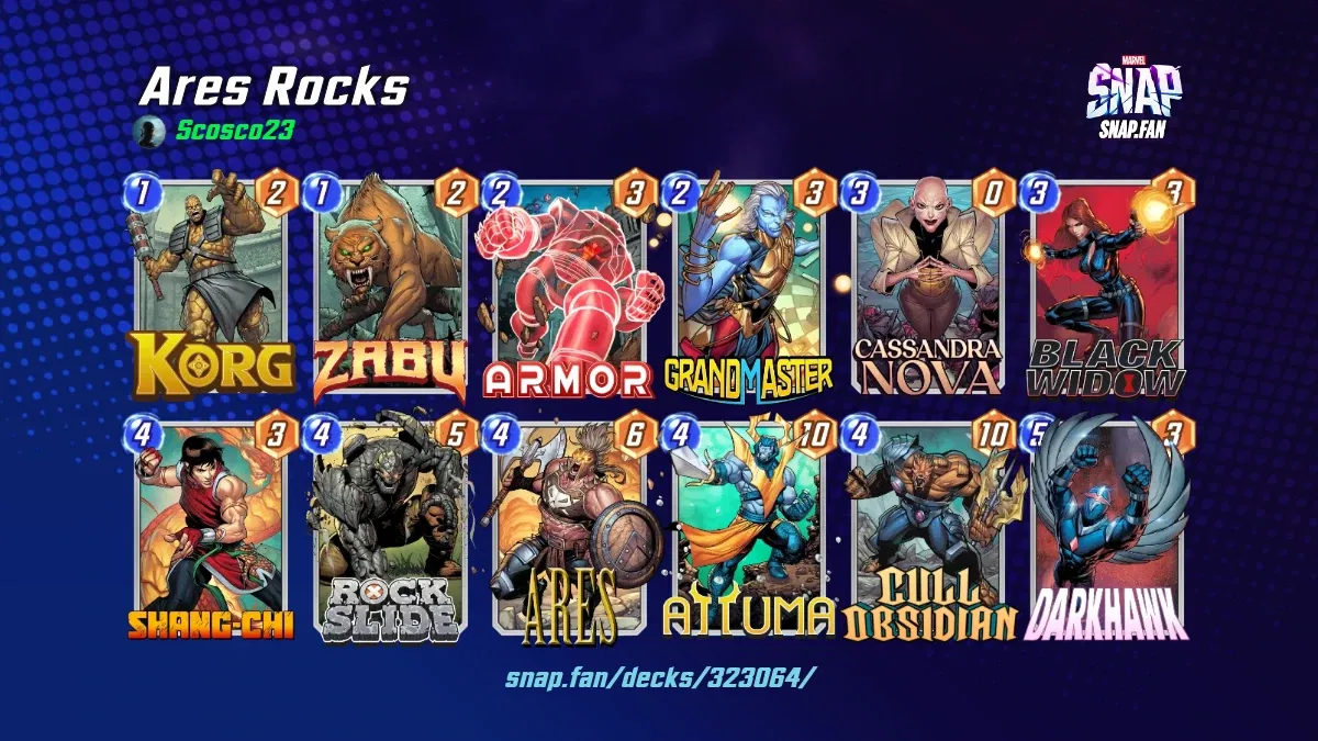 Ares Rocks by Scosco23 - Marvel Snap Decks - snap.fan